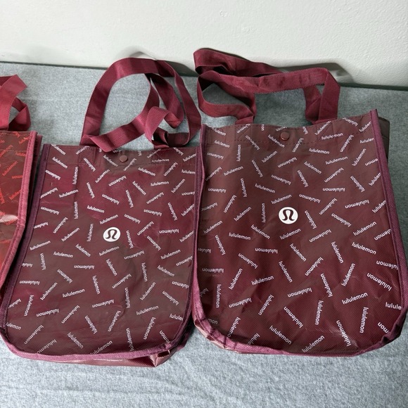 Bundle Of 4 Lululemon Red Burgundy Small Tote Bags Reusable Lot Of Four - Picture 11 of 16